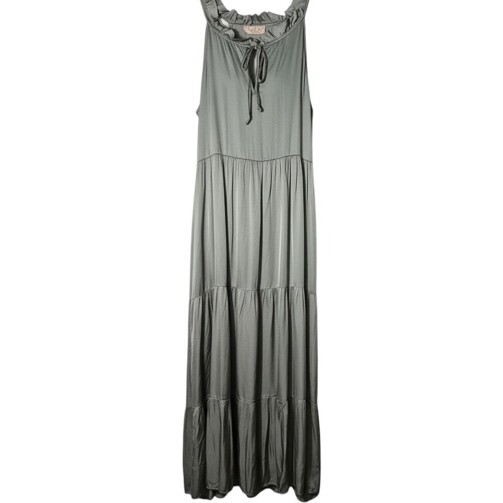 Sosia Made in Italy Olive Green Ruffle Halter Tiered Maxi Dress ART.05474